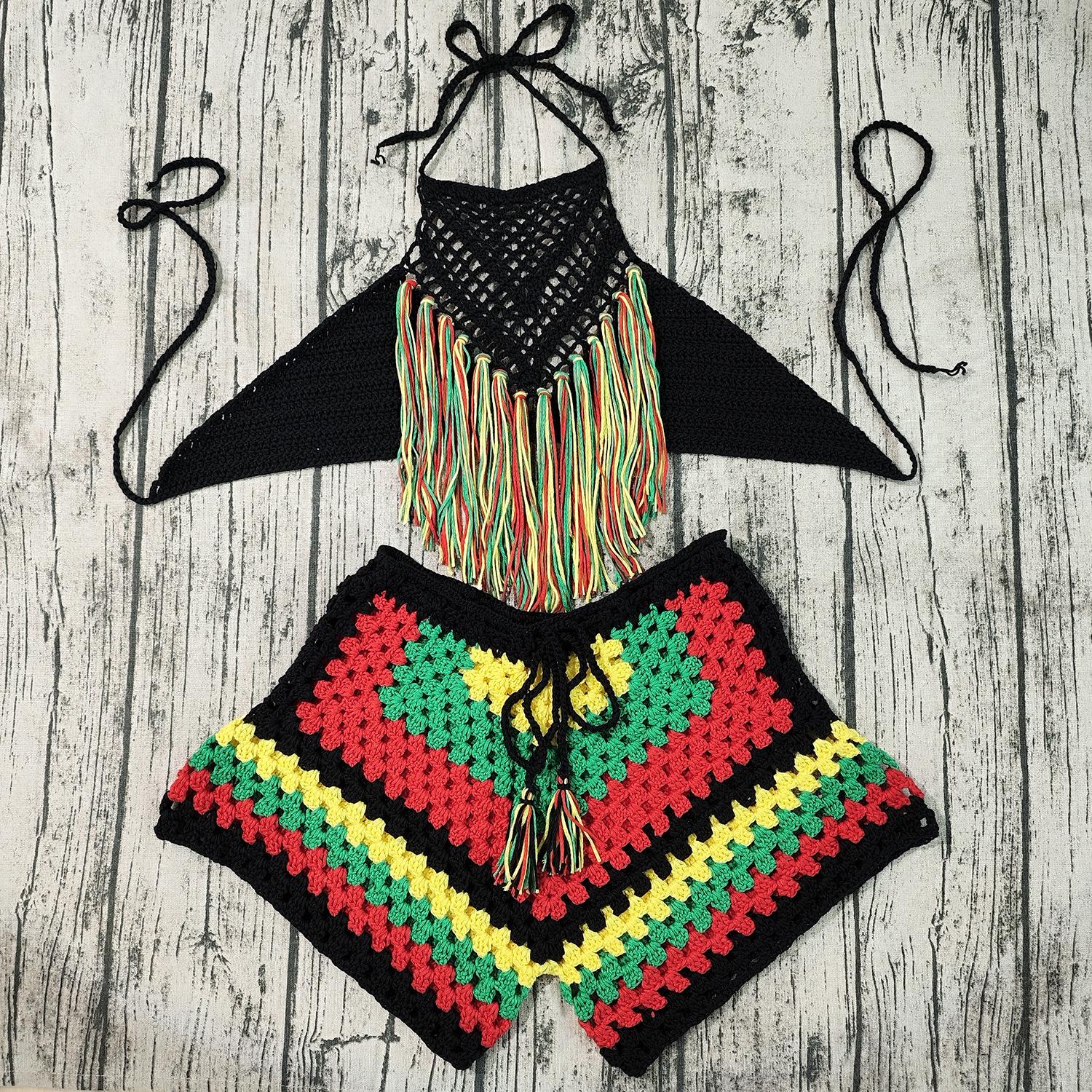 

Ручна робота В язані гачком шорти бікіні з китицями Купальник Small