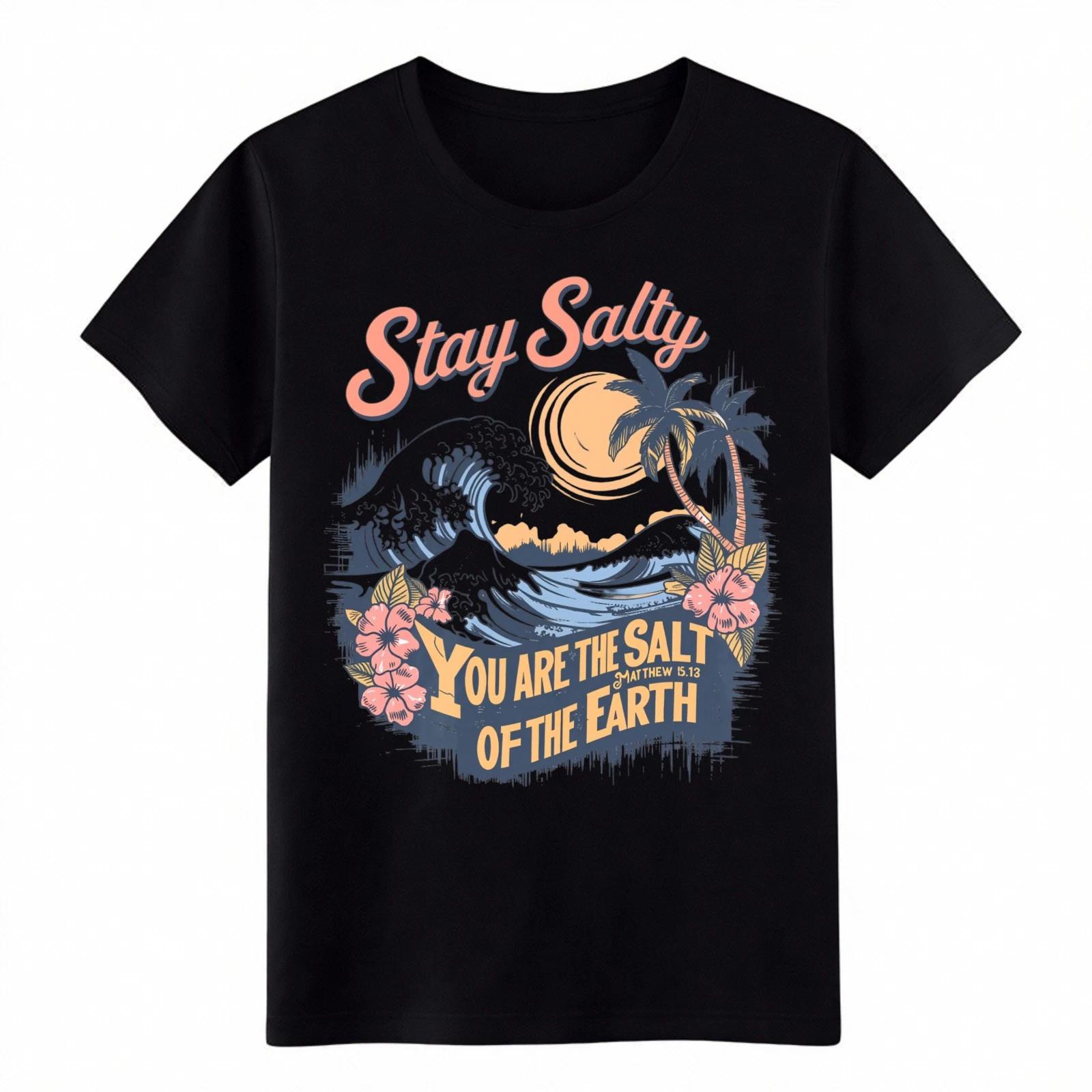 

Stay Salty Salt of the Earth Beach T-Shirt Christian Surf Tee for Men Women L
