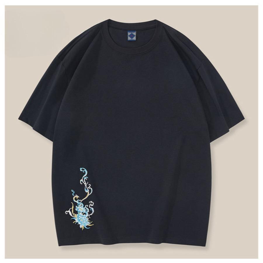 Kirin Cotton Short Sleeve Men's T-shirt Loose Large Size China-Chic Loose Tee Fashion Brand Round Neck Casual Tops