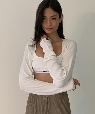 Injiactive Summer Bolero Ribbed Top White