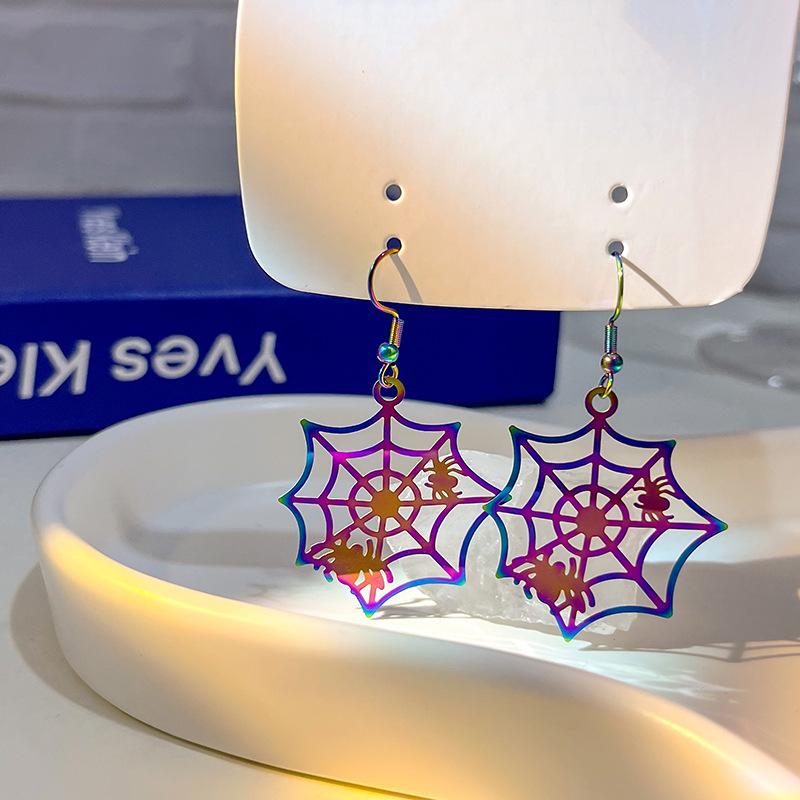Halloween Trendy Funny Earrings Colorful Gradual Change Electroplating Color Matching Niche Earrings Temperament