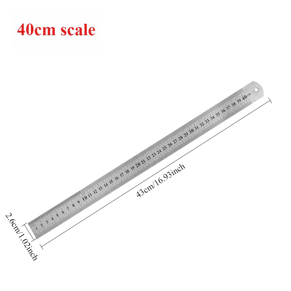 

1 шт. Нержавеющая сталь металлическая прямая линейка высококачественный двухсторонний прецизионный измерительный инструмент шкала метрическая линейка аксессуары 20/30/40/50 см 40CM серебряный