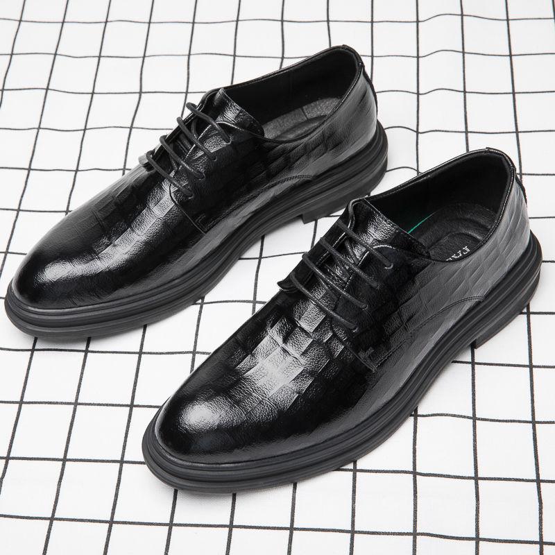 Men's leather shoes spring new business dress casual trendy shoes Korean version wedding British breathable work height-increasing shoes