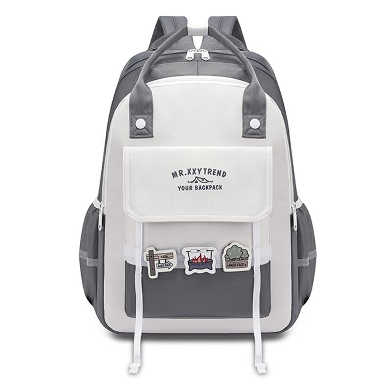 Women's Color Block Backpack Large Capacity Middle School Student Schoolbag