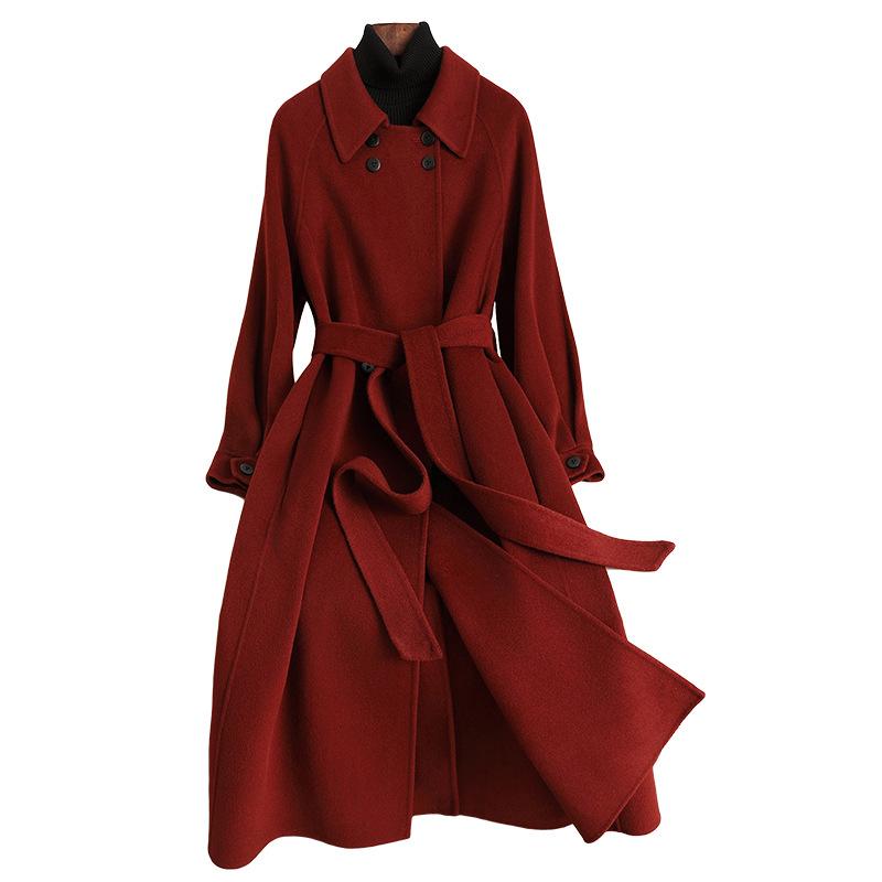 Double-sided cashmere coat for women's autumn and winter new over-the-knee temperament fashionable high-end woolen coat