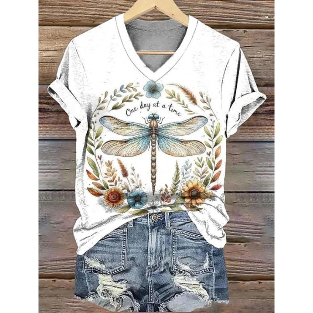 Damen Sommer T-Shirt Blumenmuster Druck Kurzarm T-Shirts Lässige Bedruckte Tops