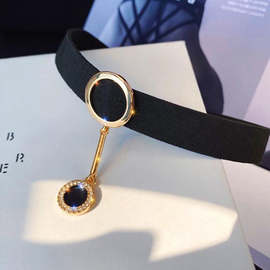 Yousheng Women Choker Wide Band Adjustable Alloy Rhinestone Pendant Dark Style Collar Neck Decoration Club Party Necklace Sex Toy Women Jewelry