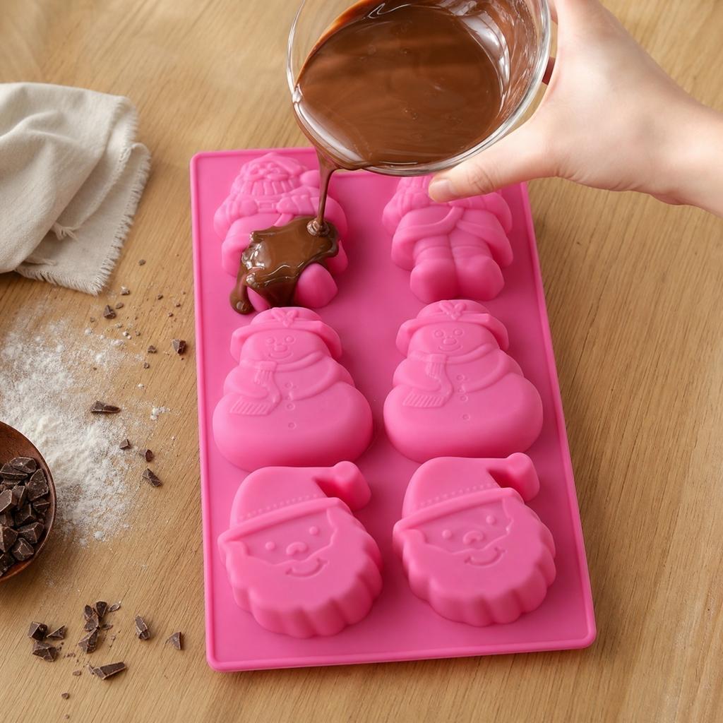 Silicone Mold for Christmas Cake and Cookie Baking Santa Claus Snowman Pudding Chocolate Mold Flexible Non-Stick Kitchen Tool