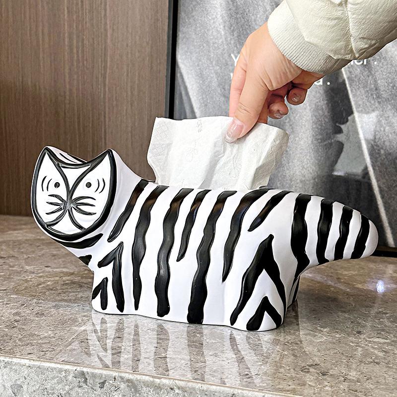 1PC Vinyl Tissue Box Striped Cat Contemporary Cartoon Cat Showroom Soft Decor Vinyl Tissue Box 17x14cm