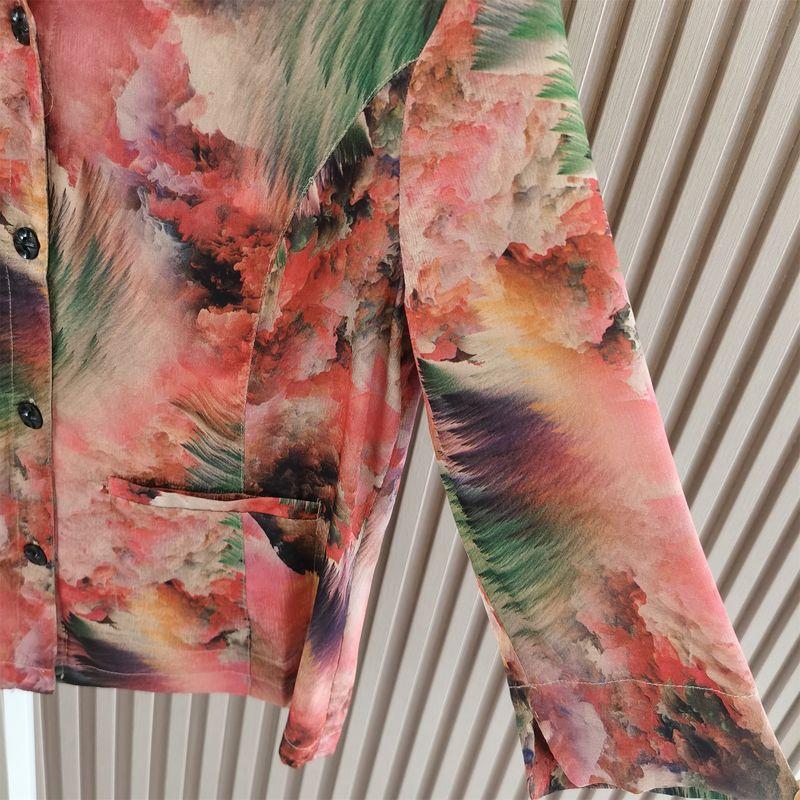 Middle-Aged and Elderly Women's Shirt Ladieswear Spring and Summer Tops Medium Long Sleeve Silk T-shirt Summer Loose Soft Cardigan Shirt