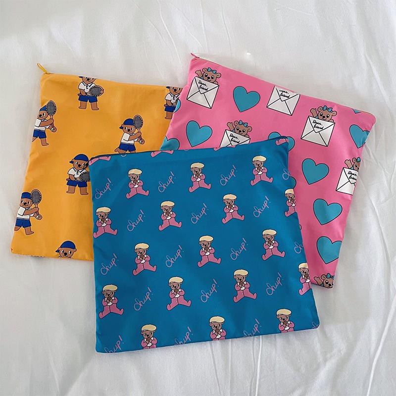 Kawaii Makeup Bag  Cartoon Bear Pattern Cosmetic Pouch Toiletry Bag Large Capacity Portable Stationery Bag