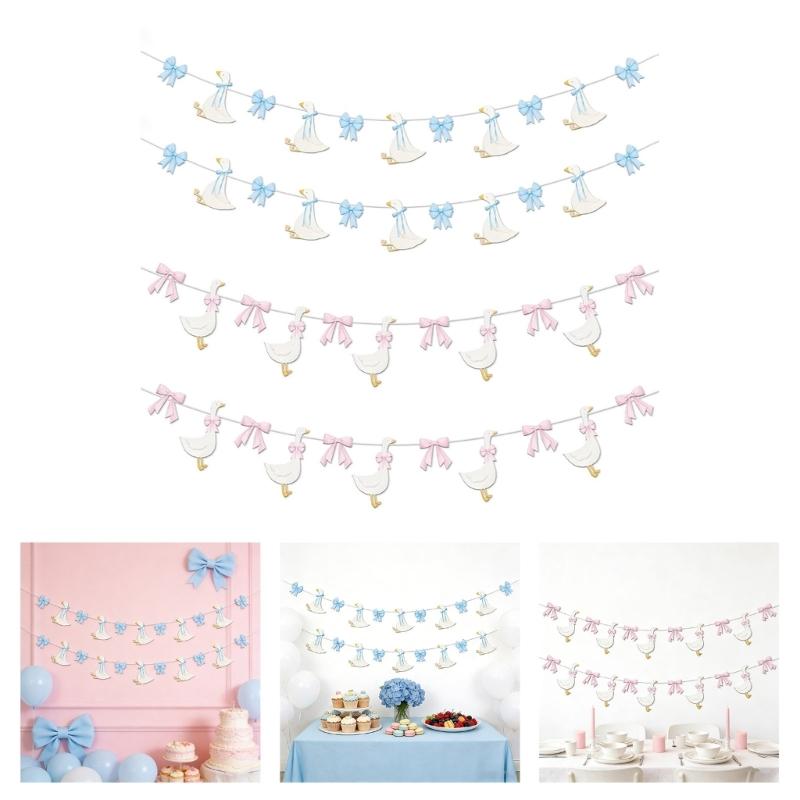 Adorable Geese Birthday Party Streamers Paper Bowknot Geese Bunting Hanging Decoration For Kids Birthday Celebration