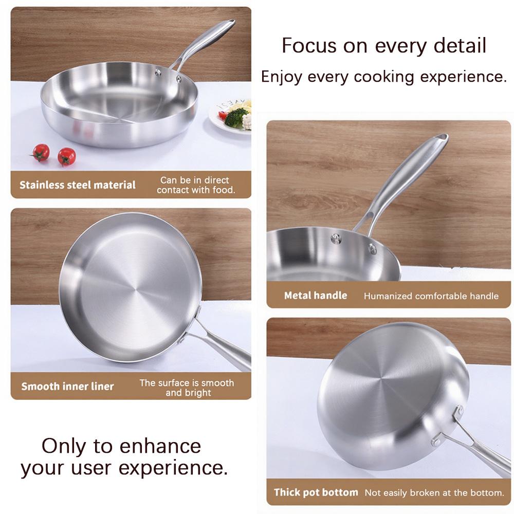 304 stainless steel wok -3-layer non stick, uncoated, long handled wok, suitable for induction cookers and ovens, fast heating