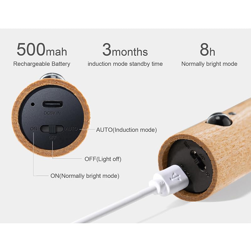 LANDGOO Motion Sensor Night Light, Magnetic Body Sensor, Hallway Rechargeable LED Light, Portable Staircase Light, Wooden Wall Sconce, Battery-Powered