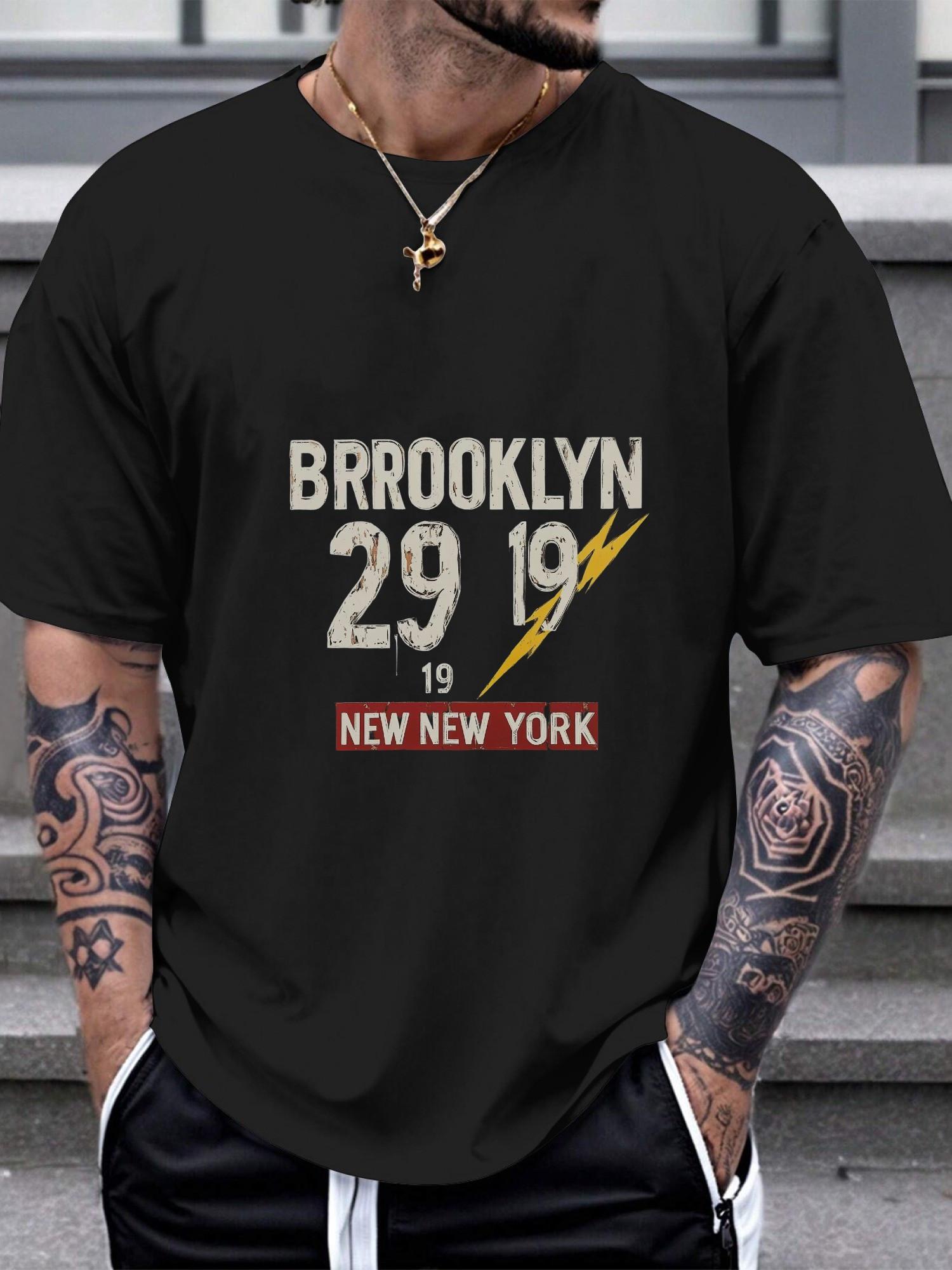 

Brooklyn 29 Lightning Bolt New York Graphic T-shirt - 180g Cotton Crew Neck Short Sleeve Tee with Single-Sided Digital Print L