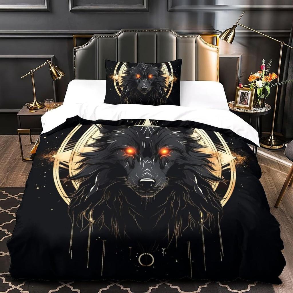 3D Printed Wolf Element Fashionable Down Duvet Cover, Ultra-fine Fiber Bedding Set, Children's and Adult Zipper Down Duvet Cover