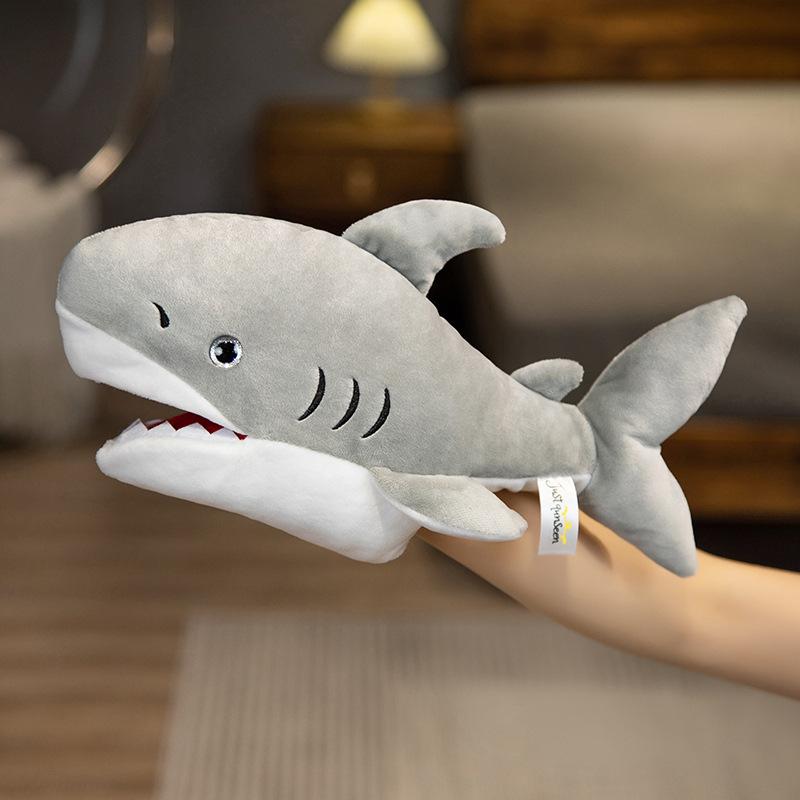 Hand Puppet Grey Shark With Open Mouth Stuffed Plush Toy 35cm