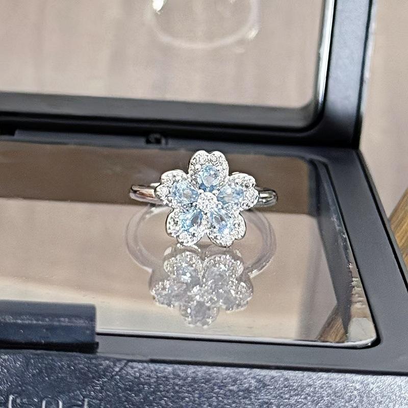 Bursting Full Of Diamonds, Flower Color Treasure, Sweet And Cool Opening Ring, Female Luxury Exquisite Niche High-End Sense Light Luxury Super Fairy