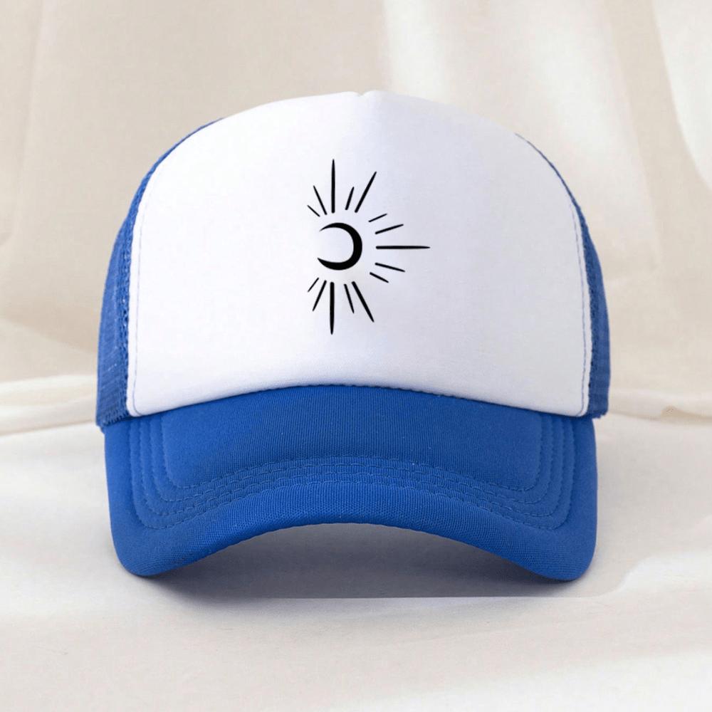 Celestial Sun and Moon Graphic Trucker Hat Mesh Back Adjustable Baseball Cap Casual Outdoor Snapback