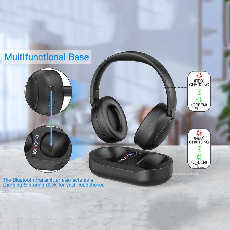 Căști Wireless Bluetooth + 2.4G pentru Transmițător TV Cu Bază de Încărcare Intrare Optică RCA Aux Căști Capacitate Mare
