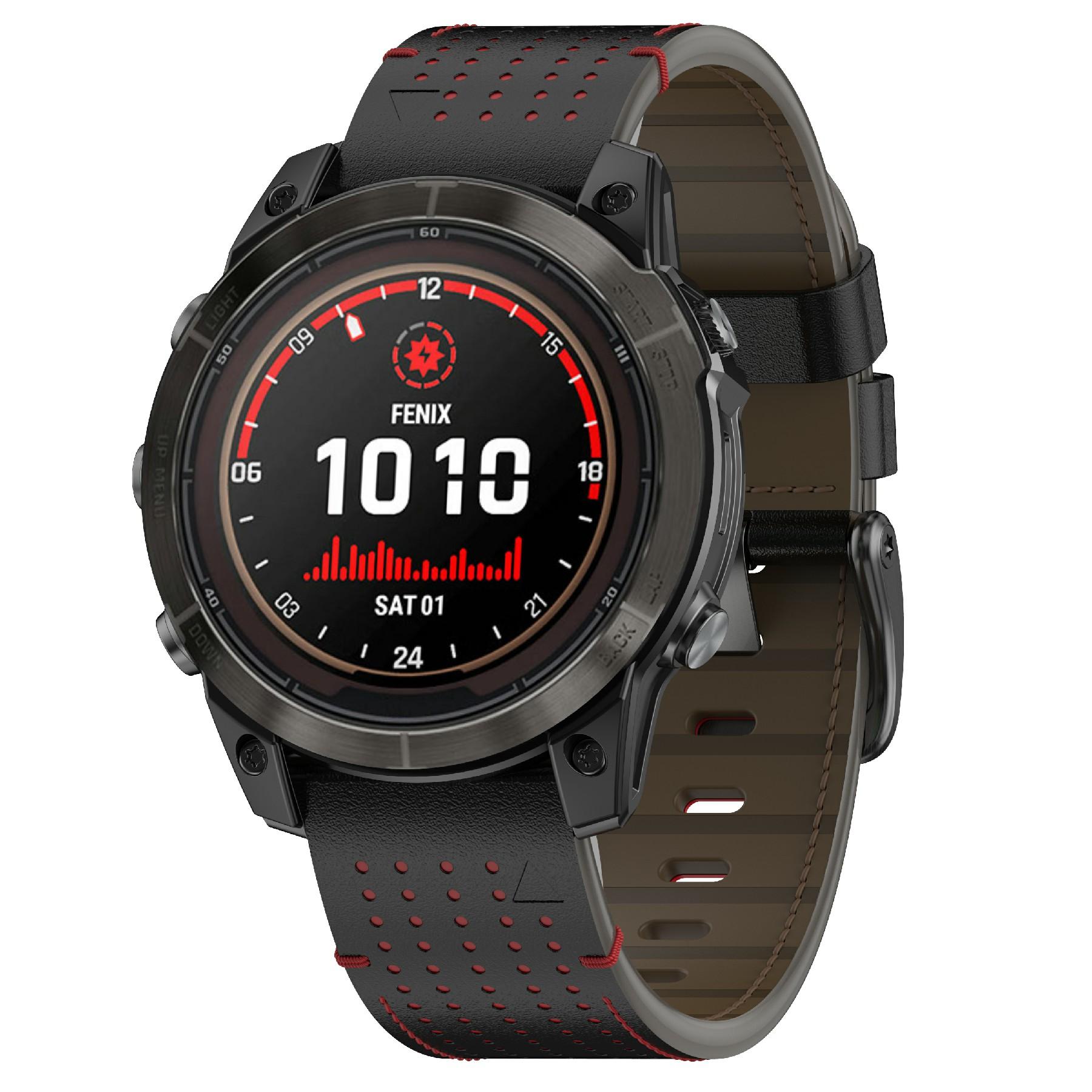 

For Garmin 22mm Genuine Cow Leather Watch Band Stitching Line Replacement Strap