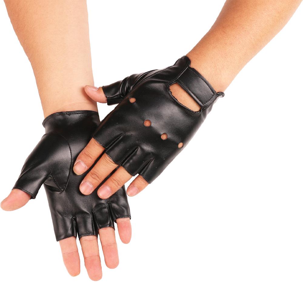 Men's Punk Gothic Leather Half-Finger Dance Gloves for Spring/Autumn Stage Performance
