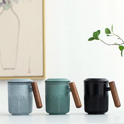 Ceramic Tea Mug with Infuser Green Ceramic Tea Cup with Lid 300ml