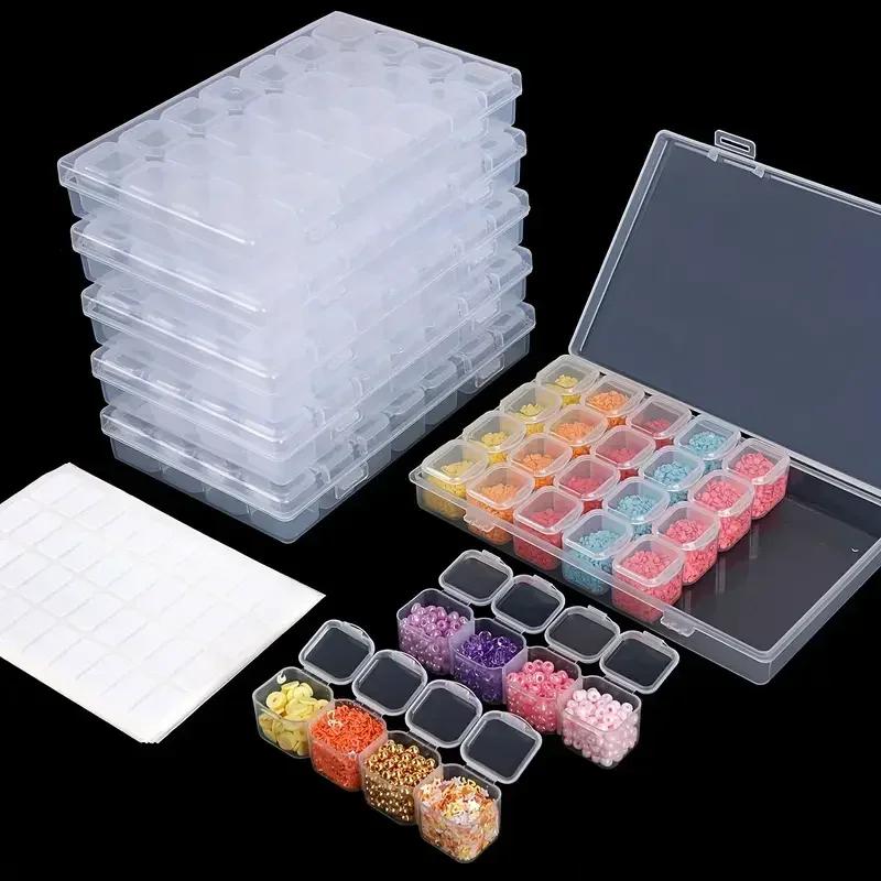 28 Grids Diamond Painting Tools Storage Box with Funnel Sticker Pen Diamond Painting Embroidery Accessories Container