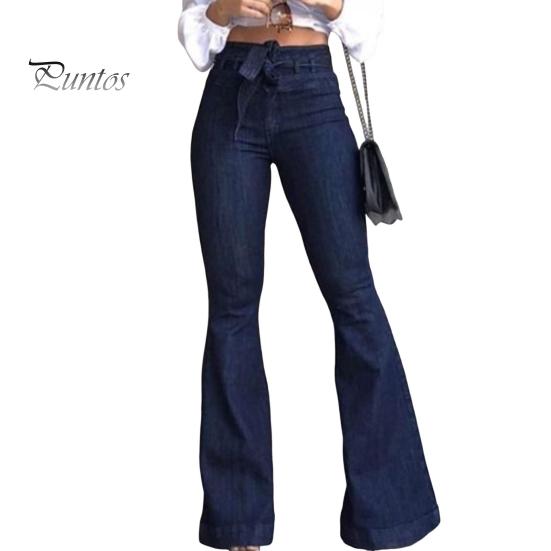 

Женские джинсы-клеш с высокой талией, эластичные расклешенные брюки, повседневные брюки с широкими штанинами для работы и отдыха M синий