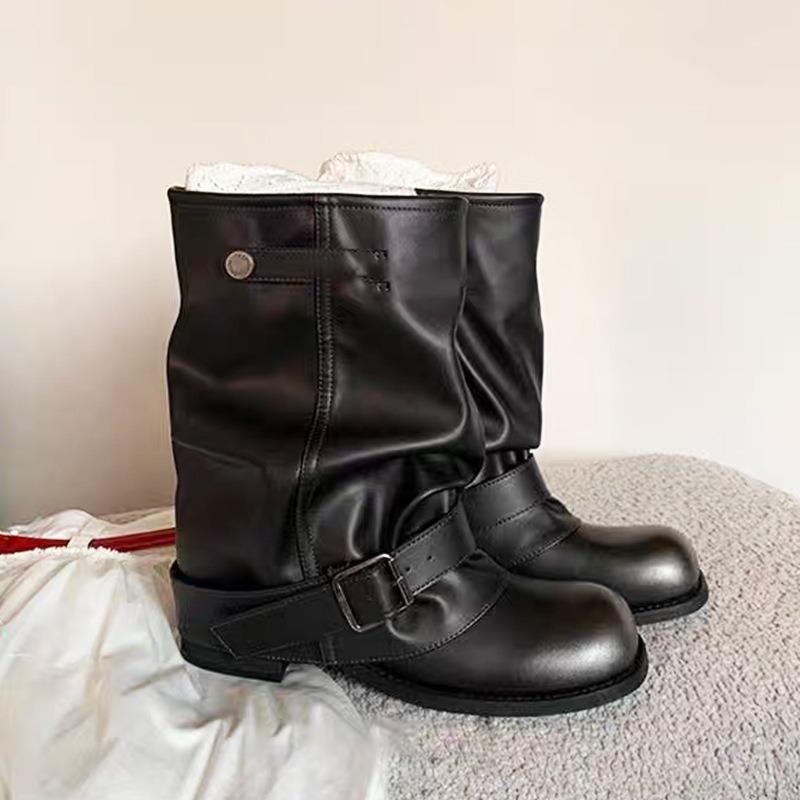 Spice Girls Pants Boots~ Inner Height Increasing Stylish Martin Boots Wasteland Wind Pleated Buckle Western Boots