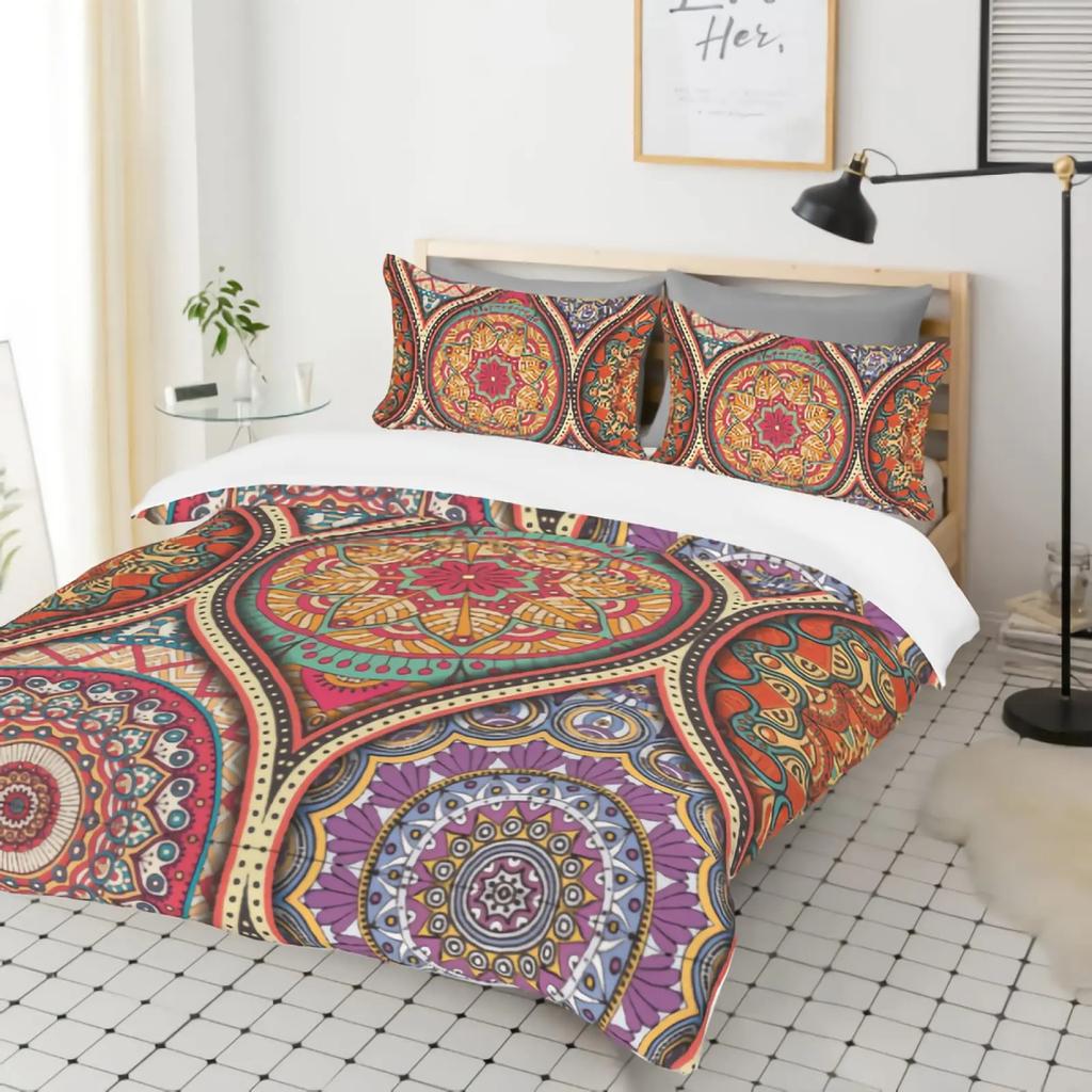 Mandala Purple Galaxy Duvet Cover Boho Chic Petal Flower Bohemian Meditation Gypsy Hippie Floral Exotic Retro Decor Women Gifts