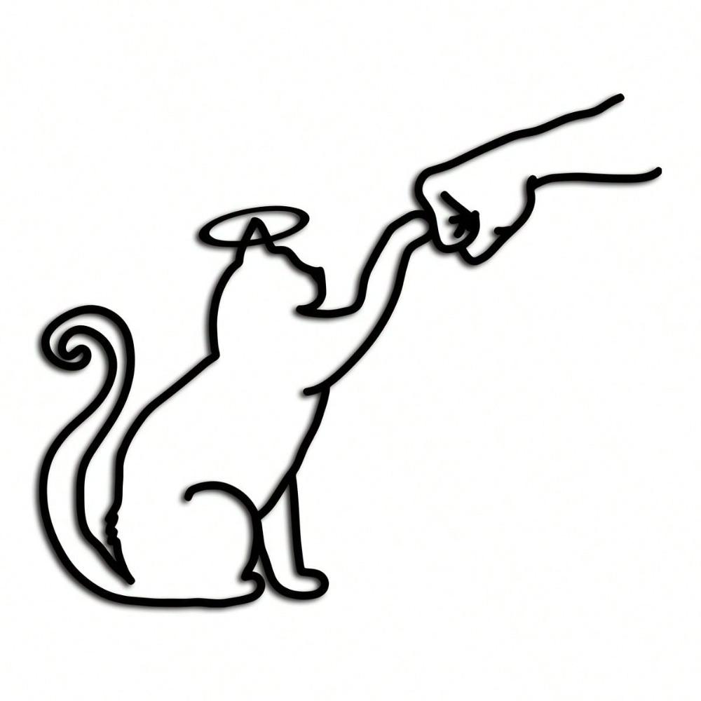 Modern Metal Cat and Hand Wall Art with Angel Cat Sculpture Indoor Outdoor Decor