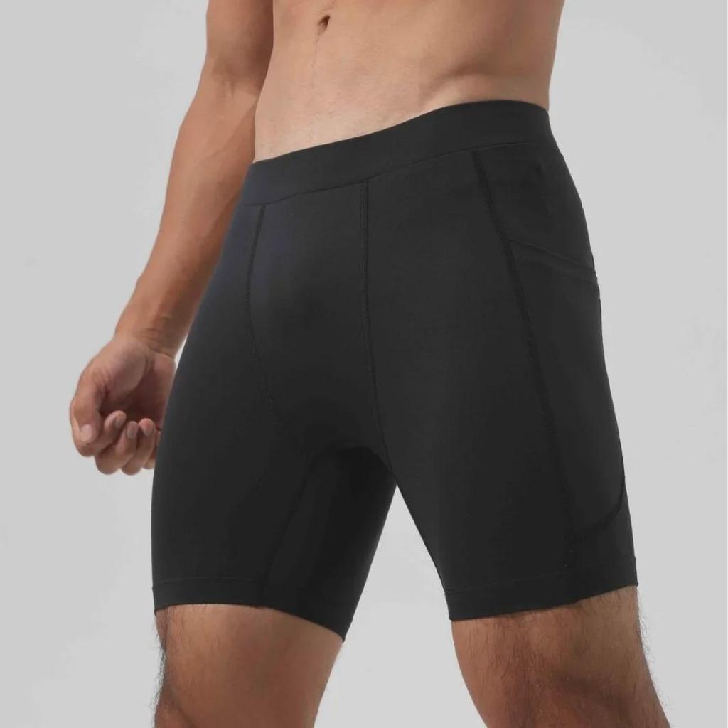 Men's Super Elastic Three-Quarter Ice Silk Tights with Pockets