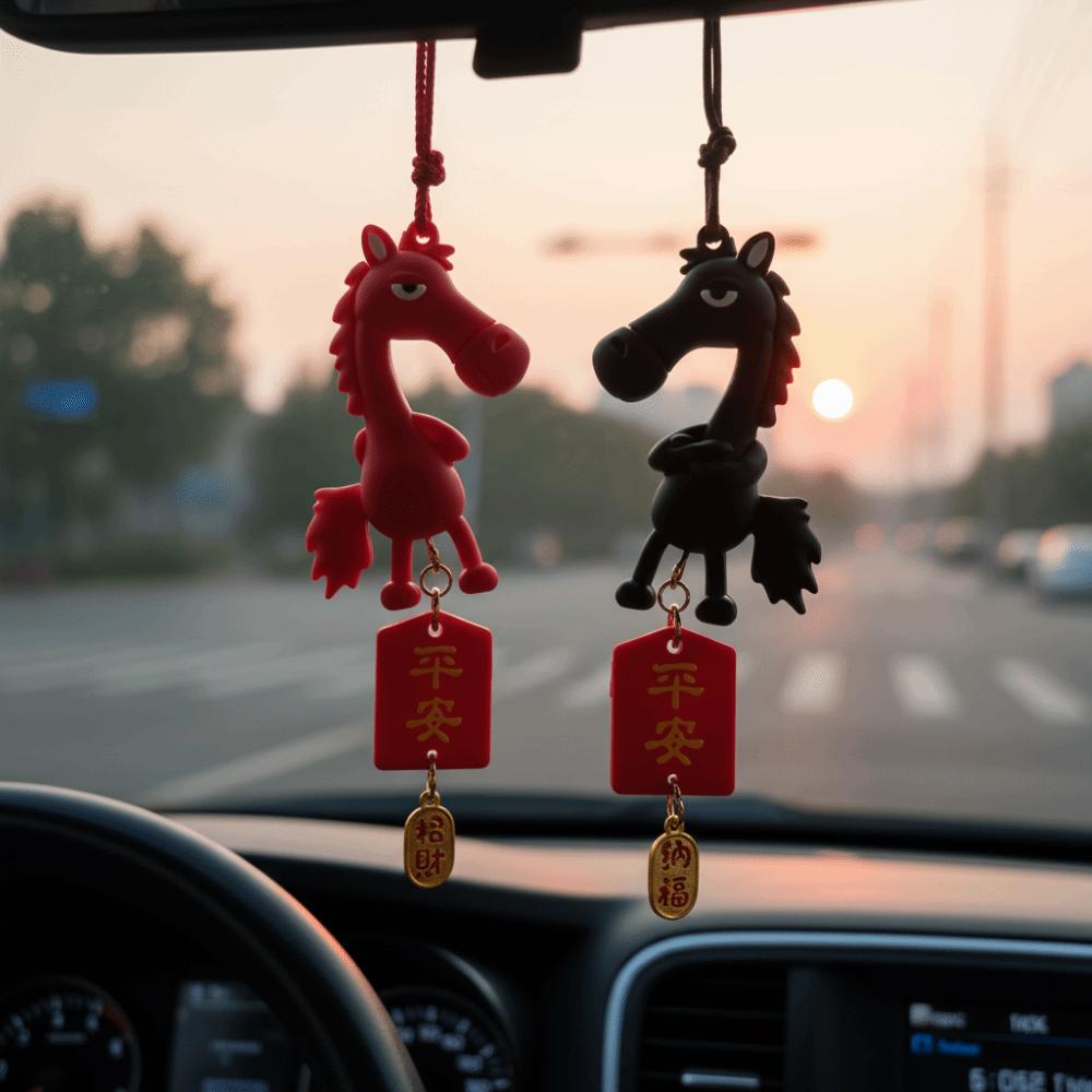 Traditional Chinese New Year Decoration Zodiac Pony Figurine Car Ornament  Festive Decor