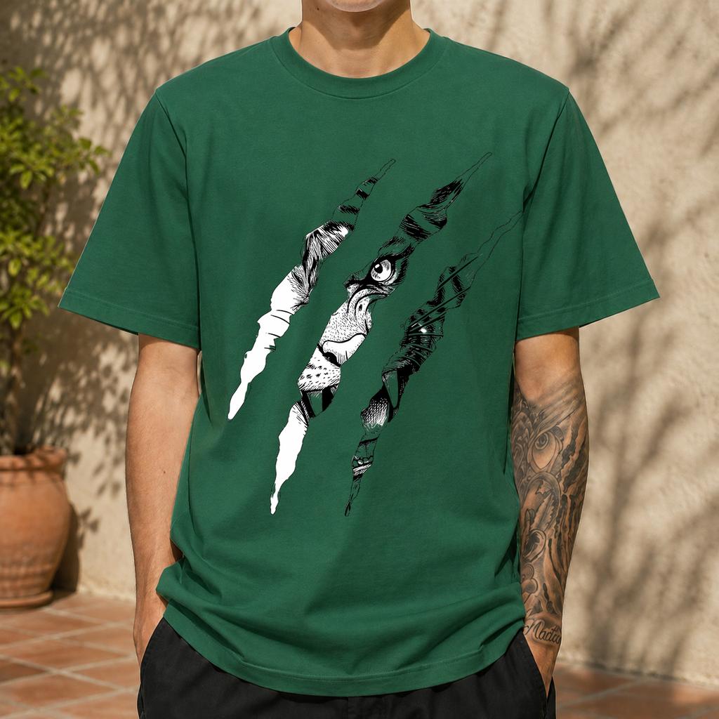 2026 New Pure Cotton Tshirt Ripped Claw Mark Leopard Eye Creative Print Trendy Unisexs Crew Neck Top Casual Short Sleeve