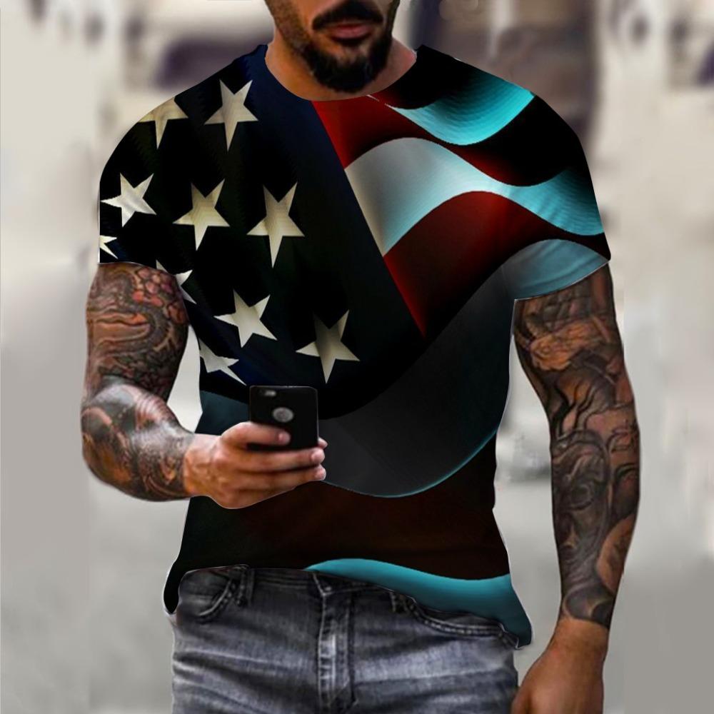 3D Printed T-shirt with American Flag for Men