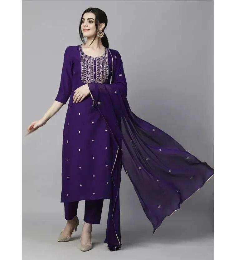 Women Party Wear Top Tunic Cotton Blend Kurti Pant Dupatta Set Indian Designer Ethnic Salwar Suit