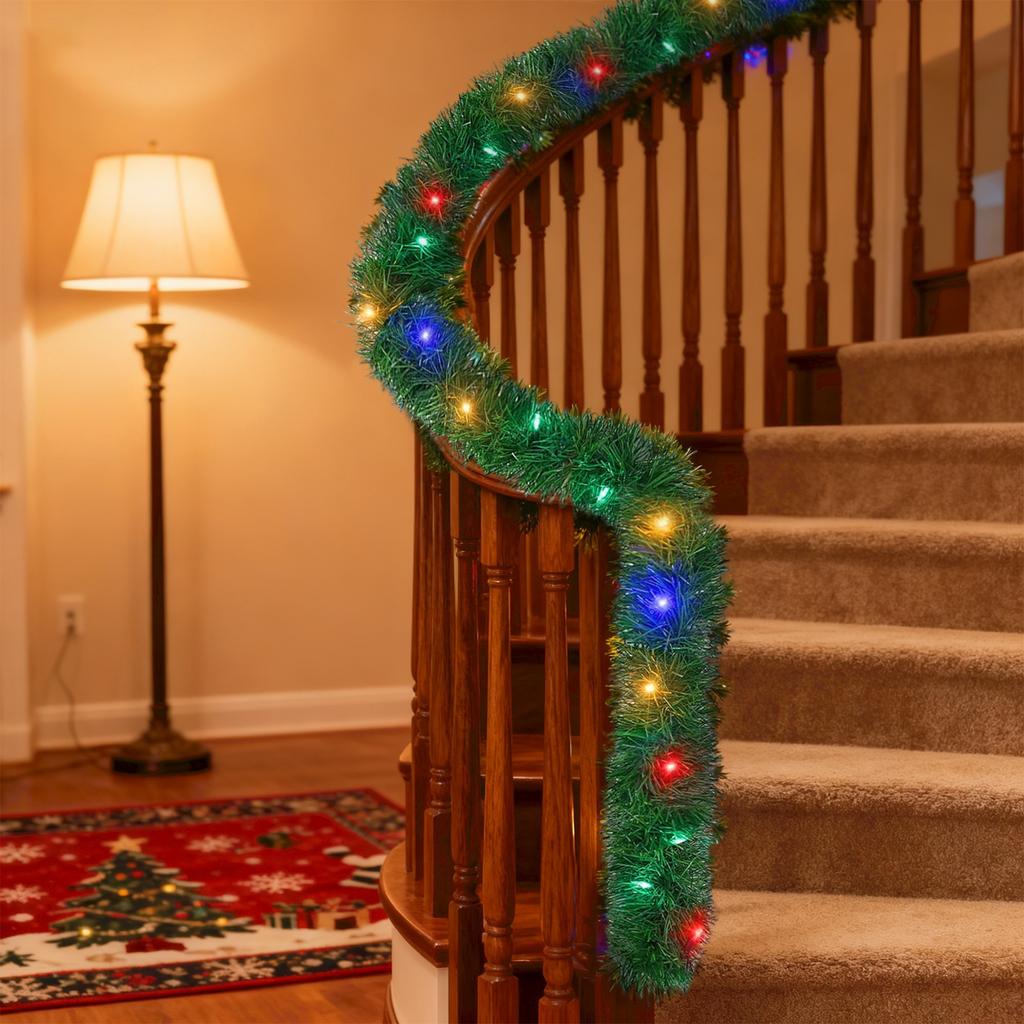 15.4FT Artificial Christmas Garland Lighted Christmas Decoration For Indoor Holiday Door Home Stairs