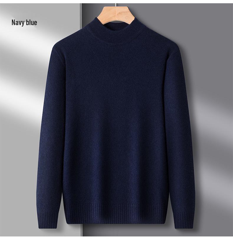 Men's Thickened Wool Cashmere Sweater - Warm Half-High Neck Knitwear Plus Size