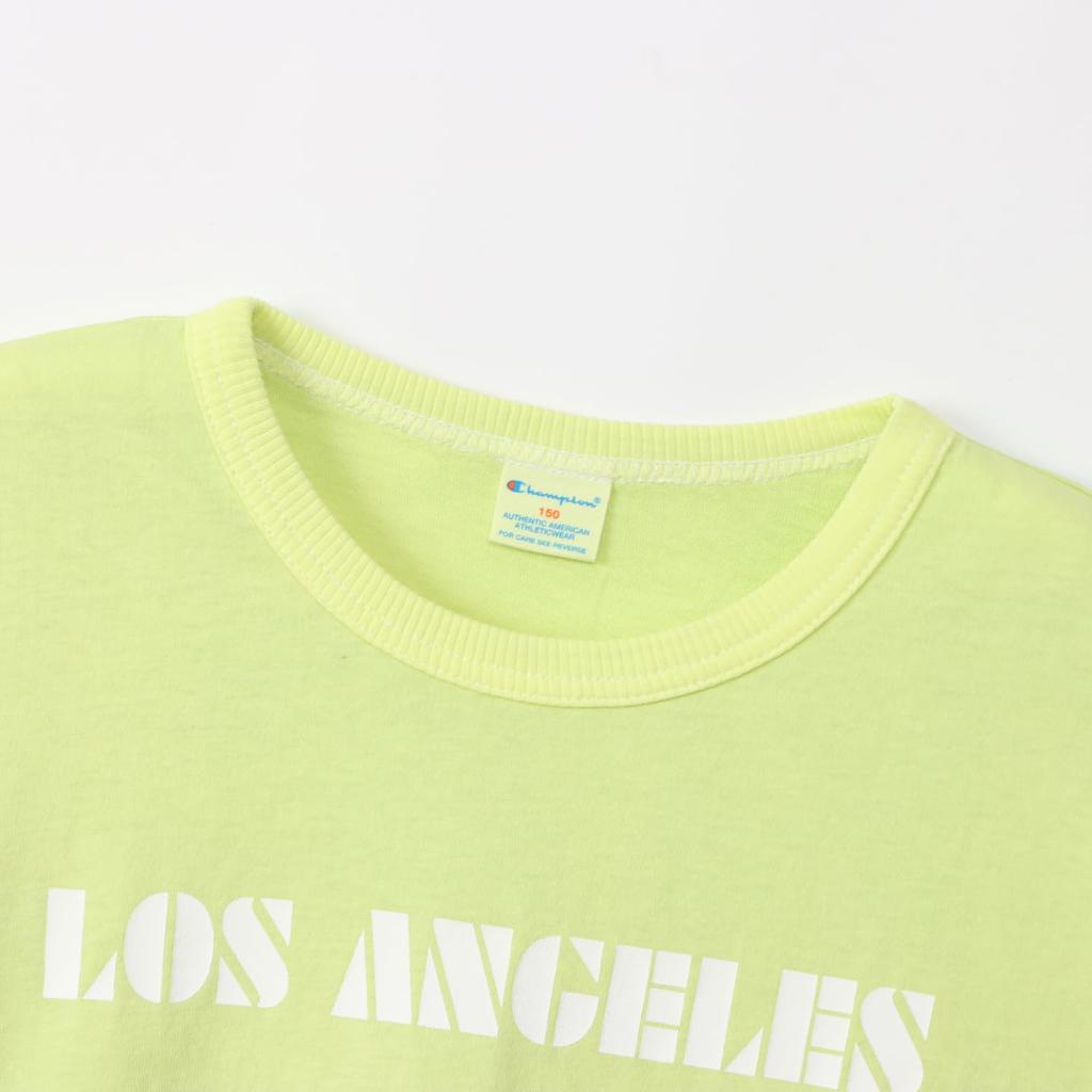 Champion Short Sleeve Crew Cotton USA Rubber Lime Kids' T-Shirt, Neck, 100% LooseFit, Print, Girls' Casual, Mist, CK-B319