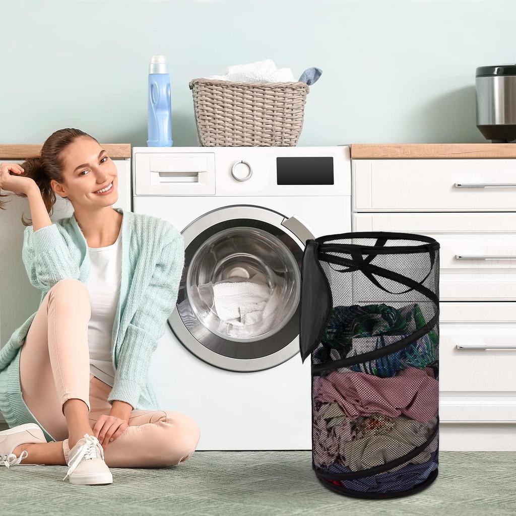 BATTOO Large Collapsible Laundry Basket with Lid Foldable Mesh Pop Up Hamper with Handles for Laundry Room, Bathroom, Kids Room, College Dorm,