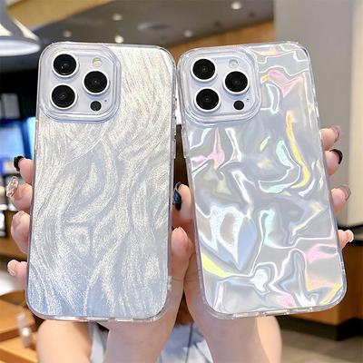 Funda para Teléfono Para iPhone 16 15 13 14 Pro Max 11 12 7 8 Plus X XR XS Max SE 2020 2022 Lujo Láser Plata Degradado Cubierta de Silicona