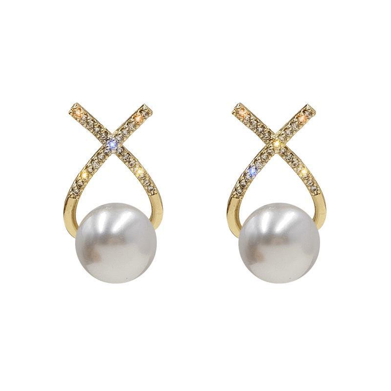 New Inlaid Rhinestone Pearl Stud Earrings Shiny Personality Fashion Unique Design Earrings for Women Party Wedding Jewelry