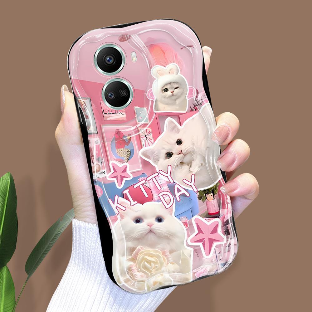 Dla Honor 90 Lite P30 Pro Infinix Hot 30 40 40i 40 Pro Smart 8 Pro Vivo V29e V30e Słodki Pies Kot Kremowa Tekstura Miękki Silikon Pełna Ochrona Obiektywu Etui