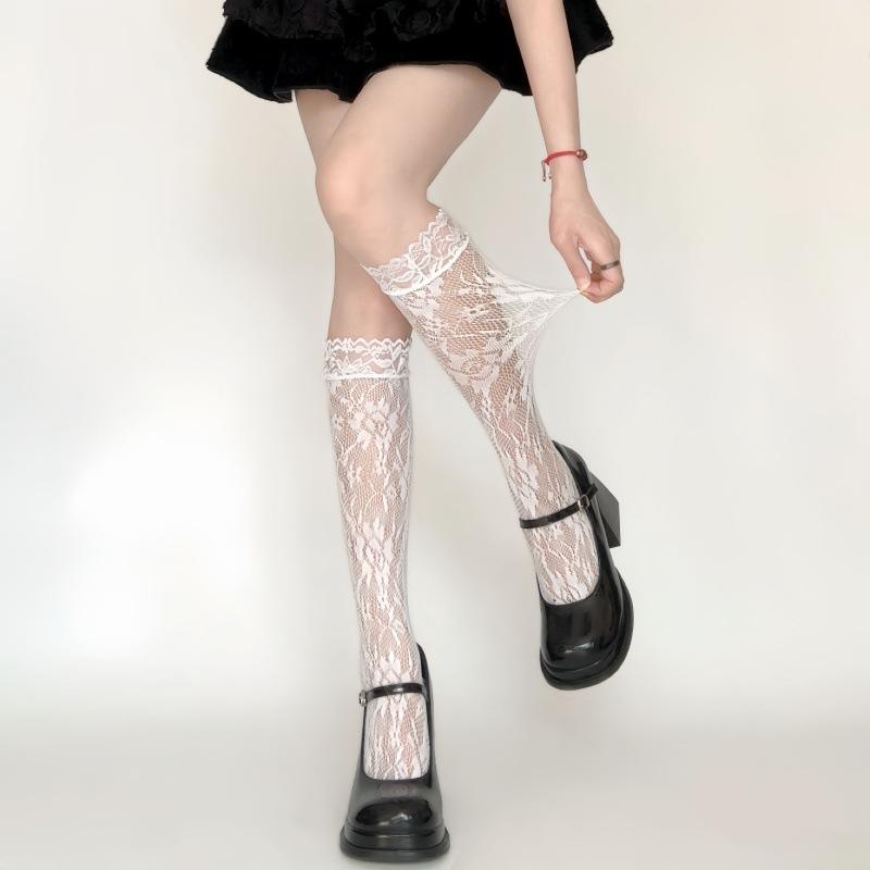 

Flower Calf Socks Lace Bow Fishing Net Jk Pure Desire Girl Cute Pile Socks Breathable Solid Color One size fits all белый
