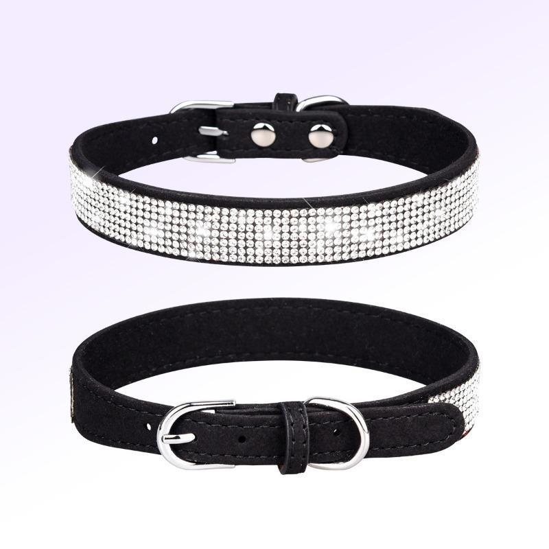 Pet Collar Rhinestone Dog Collar Lettering Nameplate Dog Neck Ring Anti-loss Removable Flower Cat Scarf