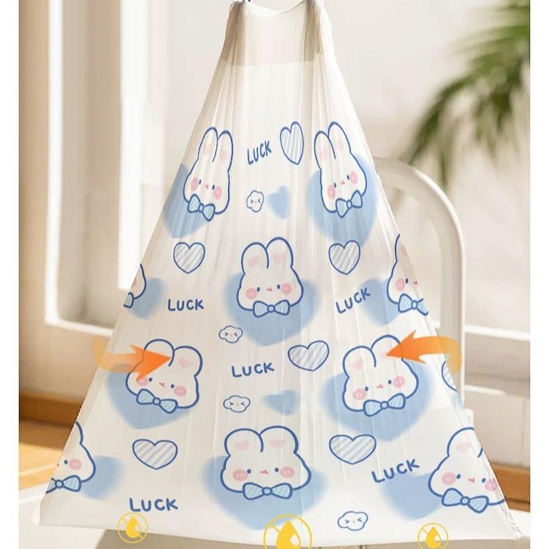 Sacchetto della spazzatura con coulisse e stampa a forma di coniglio, grande, portatile, monouso, in plastica, per la cucina, tascabile