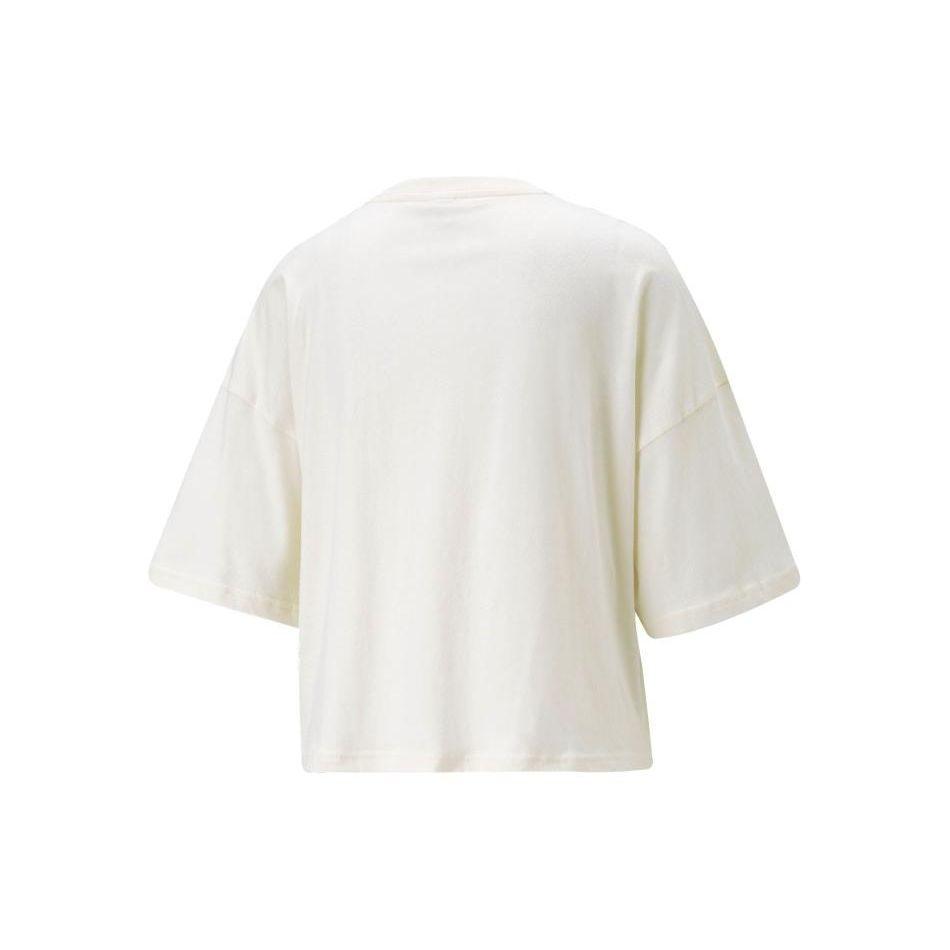 Puma Letter Print Round Neck Pullover Short Sleeve T-Shirt Women Tops Marl 538052-99