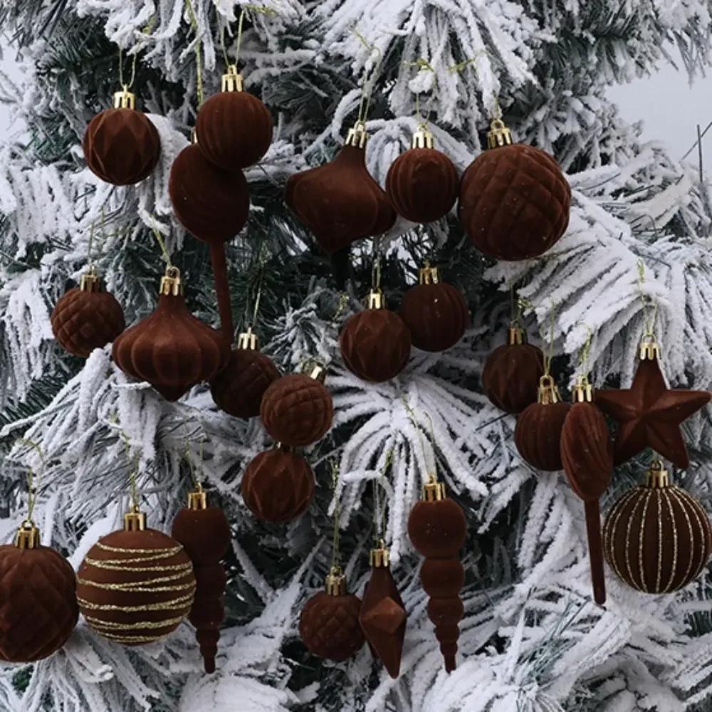 24PCS Flocking Christmas Balls Pendant Plastics Special-shaped Christmas Decoration Pendants DIY Multicolor