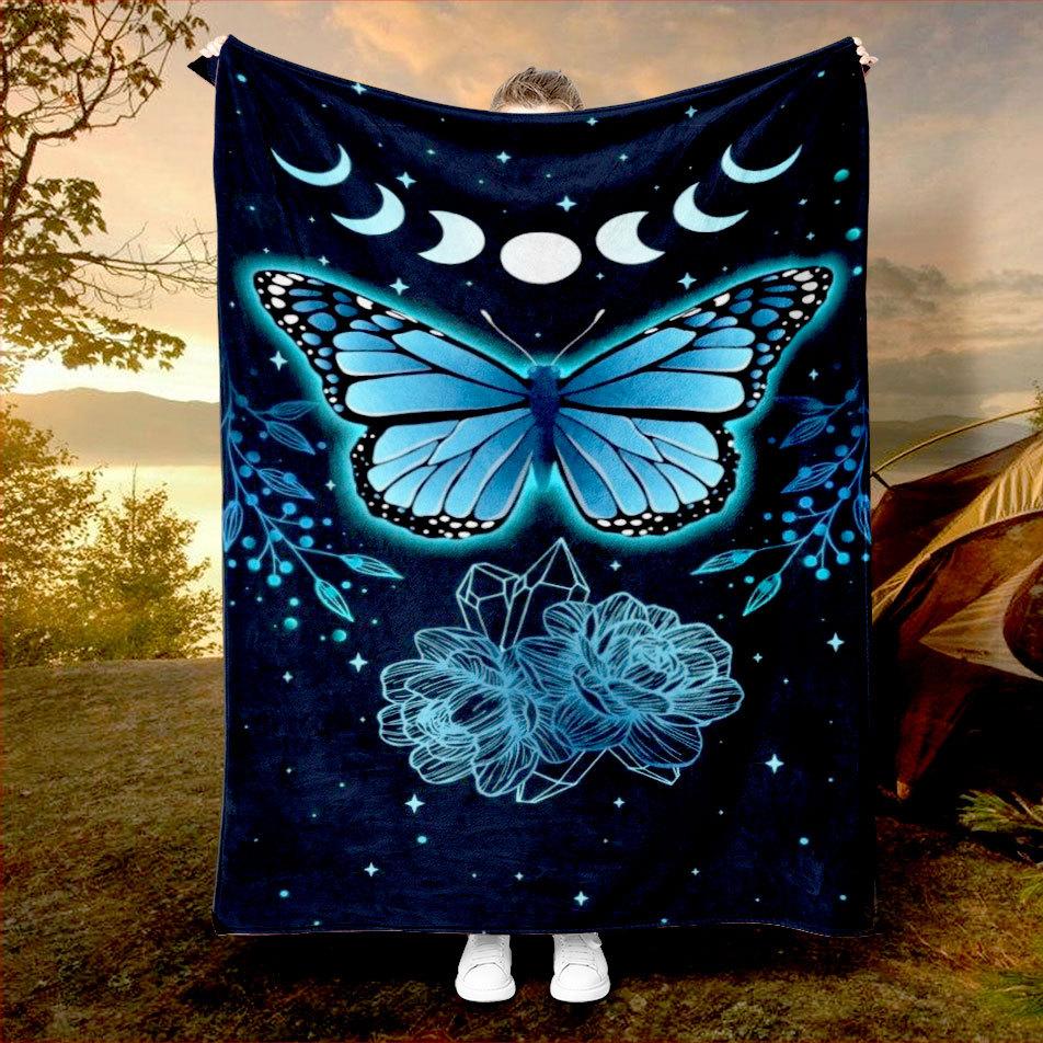 

Blue butterfly pattern Printed Blanket for Sofa Bed Travel Camping Living Room Office Conditioning Blanket for All Seasons Gifts 75x90cm
